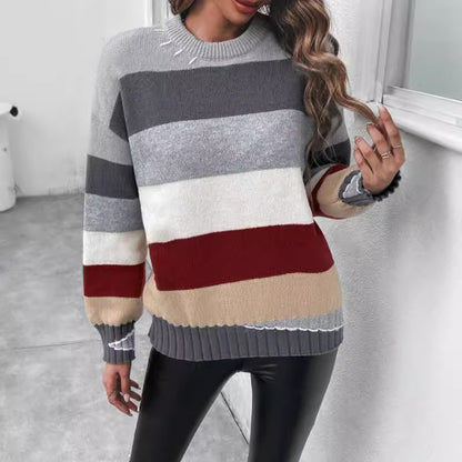 Pull en tricot pour femmes avec un design à blocs de couleurs tendance et des finitions en côte élégantes Chic und Stil