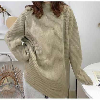 Pull femme décontracté en tricot épais avec col montant et ourlet asymétrique Chic und Stil
