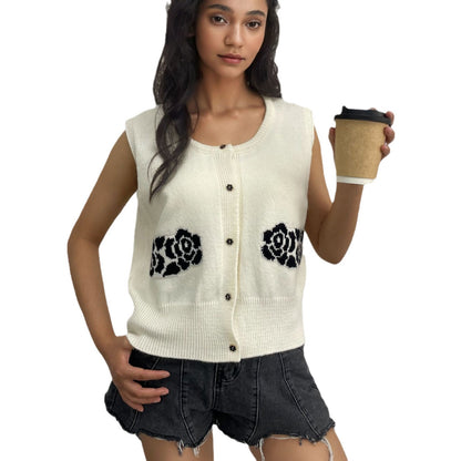 Dames gilet en tricot avec design floral et boutons confortables Chic und Stil