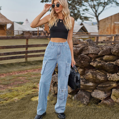 Women's High Waist Cargo Pants with Practical Pockets Chic und Stil