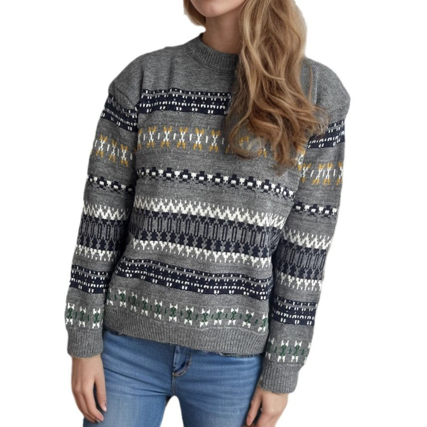 Pull en tricot doux pour femmes avec motif folklorique et col montant Chic und Stil
