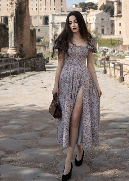 Robe maxi femme avec imprimé floral romantique et design à manches bouffantes Chic und Stil