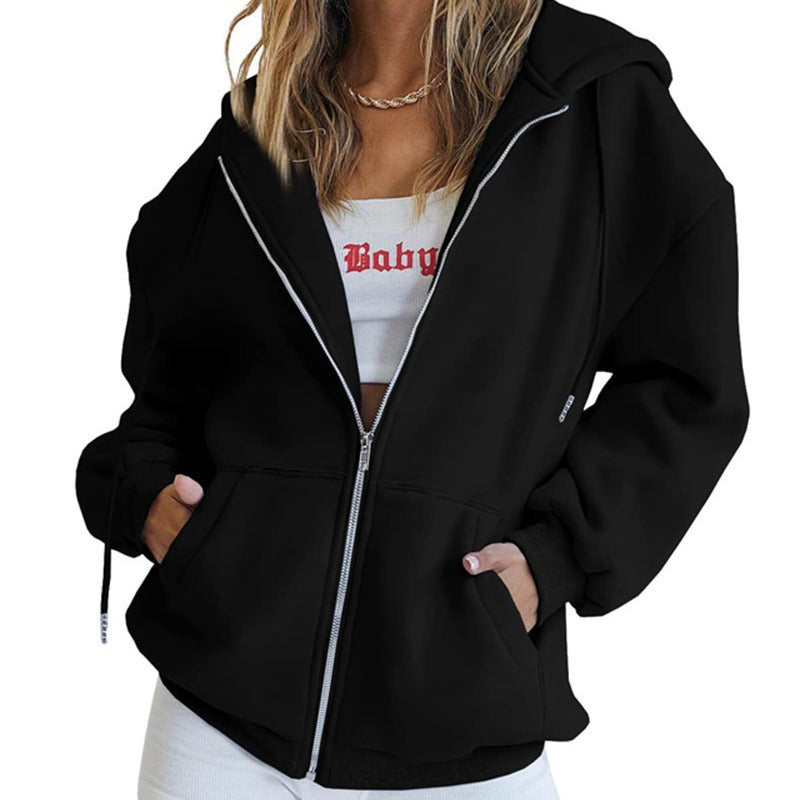 Dames décontracté Zip-Hoodie avec une grande capuche et des poches pratiques Chic und Stil