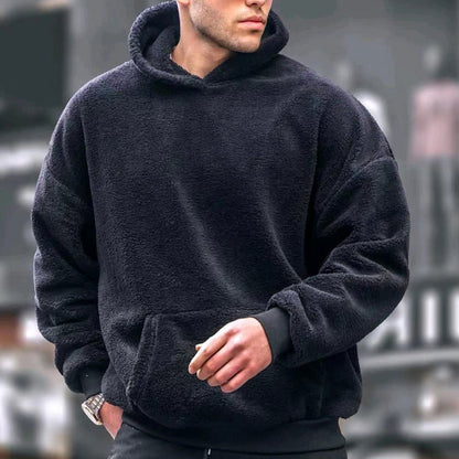 Oversized fleece pullover for men with practical pockets and hood Chic and Style