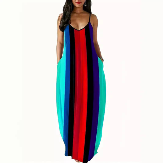 Robe maxi femme avec décolleté en V plongeant et motif rayé élégant Chic und Stil