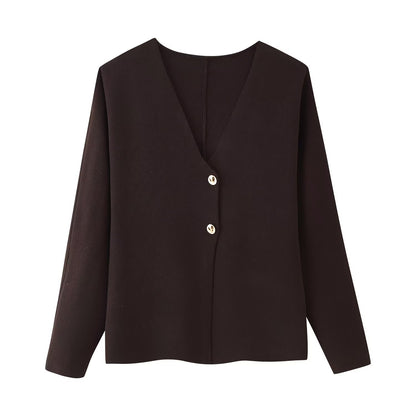 Dames élégant gilet tricoté avec décolleté en V et boutons Chic und Stil