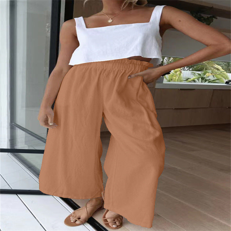 Loose linen pants for women with elastic waist and practical pockets Chic and Style