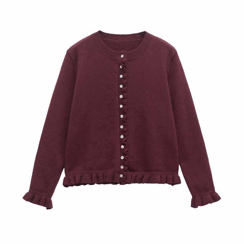 Dames cardigan en tricot confortable avec des boutons décoratifs et un design à volants tendance Chic und Stil