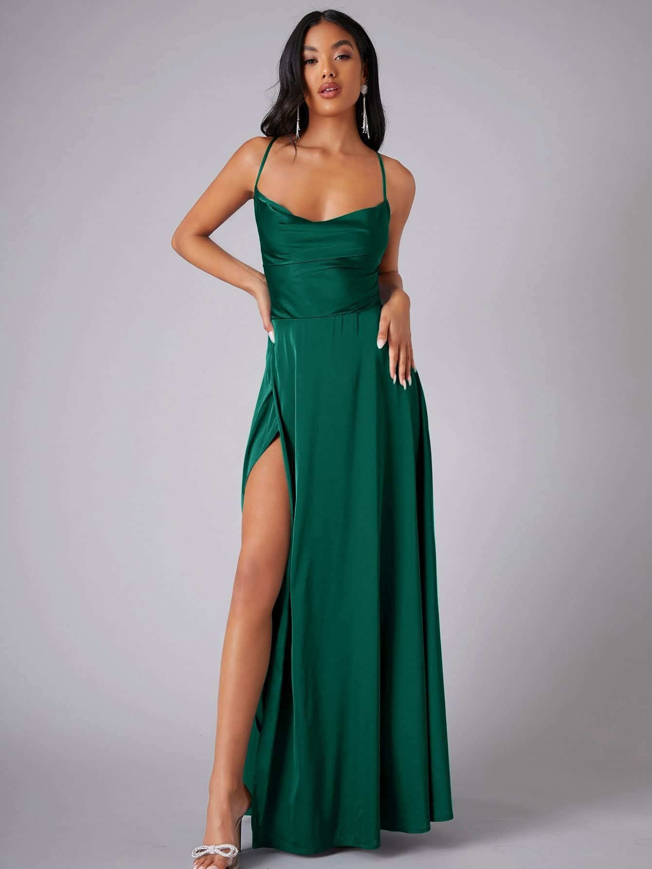 Dames Élégant Satin Robe Maxi Chic und Stil