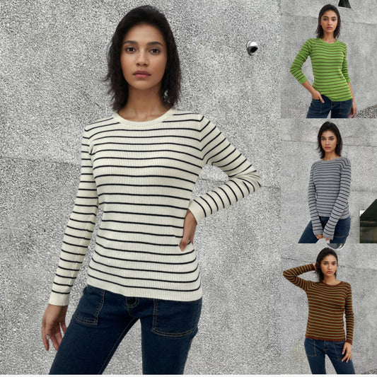 Pull à manches longues pour dames avec un motif rayé moderne et une coupe confortable Chic und Stil