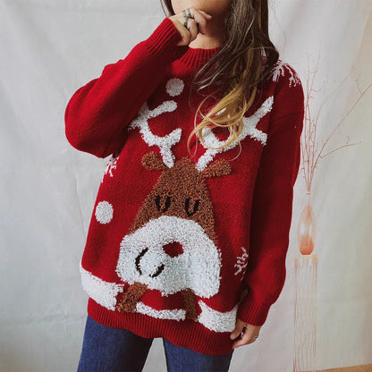 Pull de Noël douillet pour femmes avec un motif de renne amusant Chic und Stil