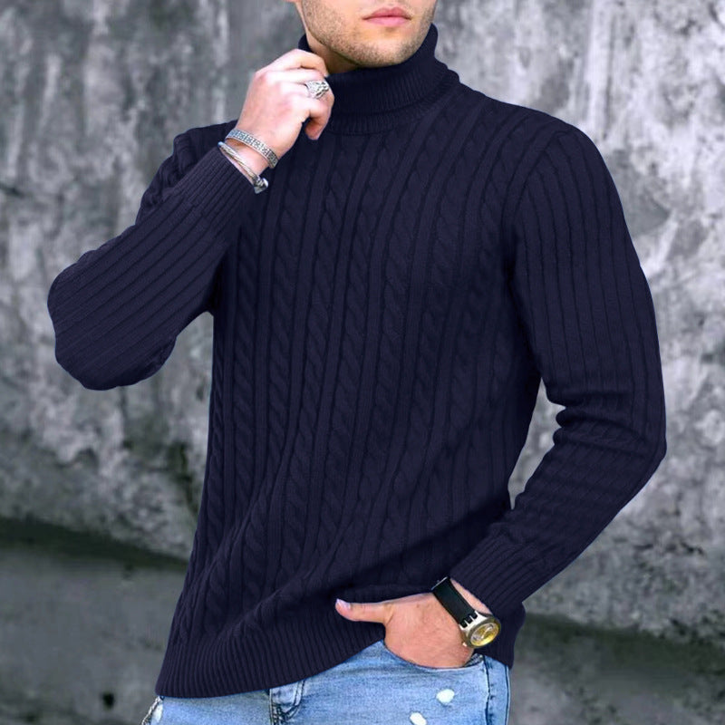Pull en maille pour hommes à format portrait avec col montant et motif texturé Chic und Stil