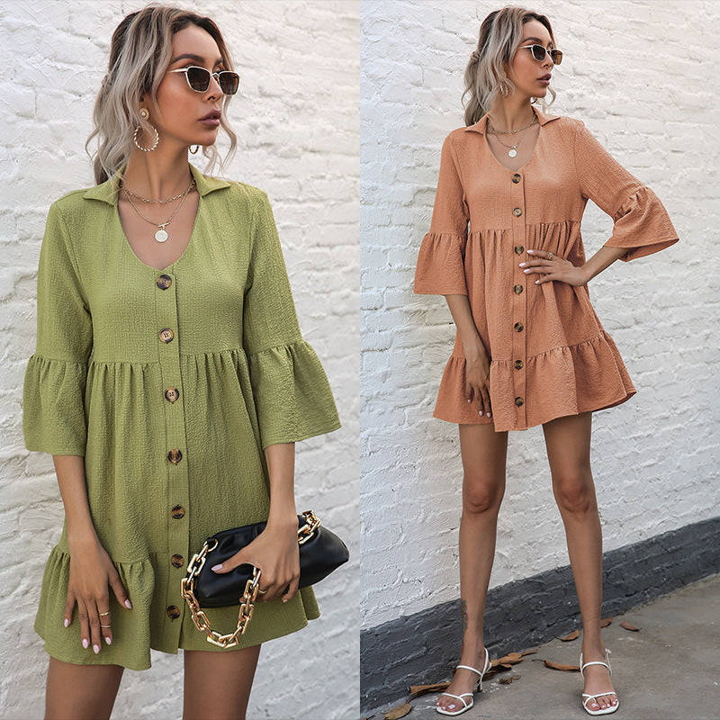 Femme Bohémien Bouton Haut A-ligne Robe Chic und Stil