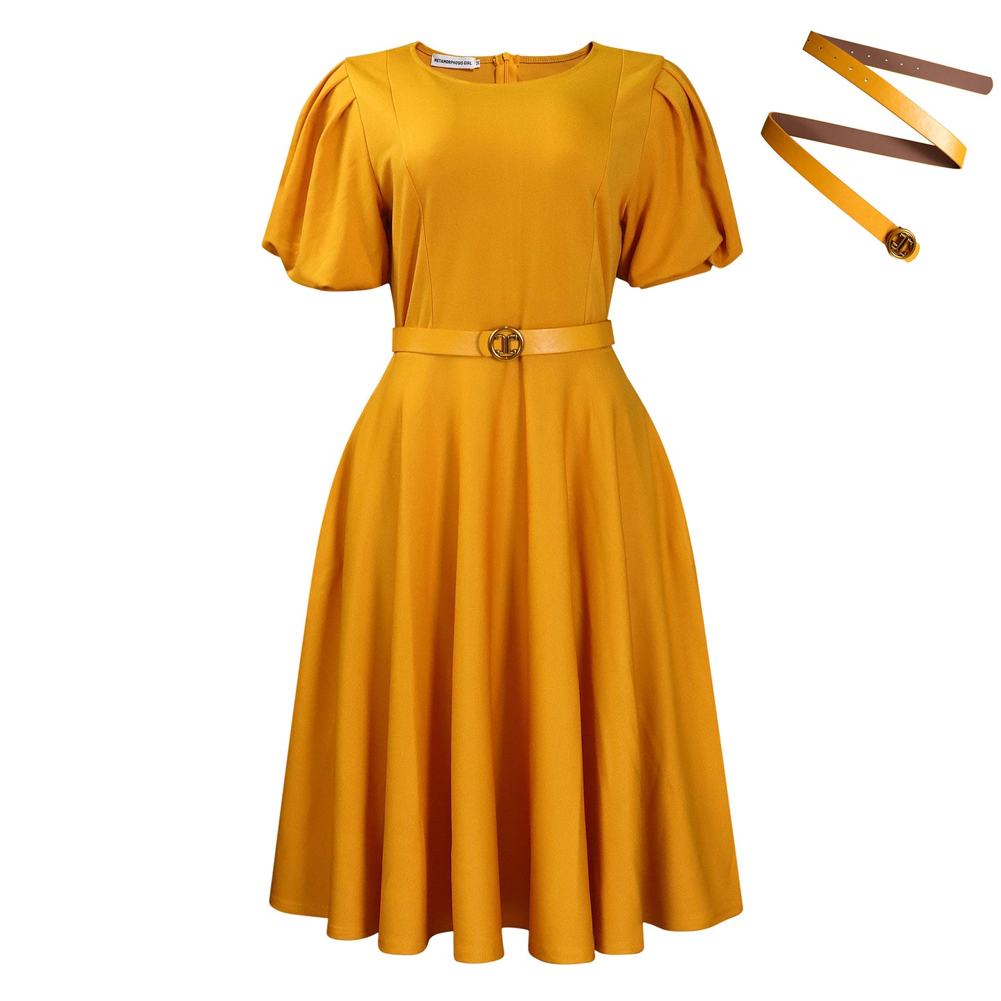 Robe midi pour femmes avec des manches bouffantes et une ceinture ajustée Chic und Stil