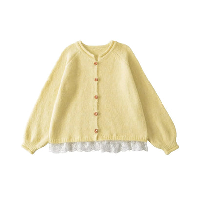 Dames Élégant Gilet en Tricot avec Dentelle et Détails de Bouton Chic und Stil