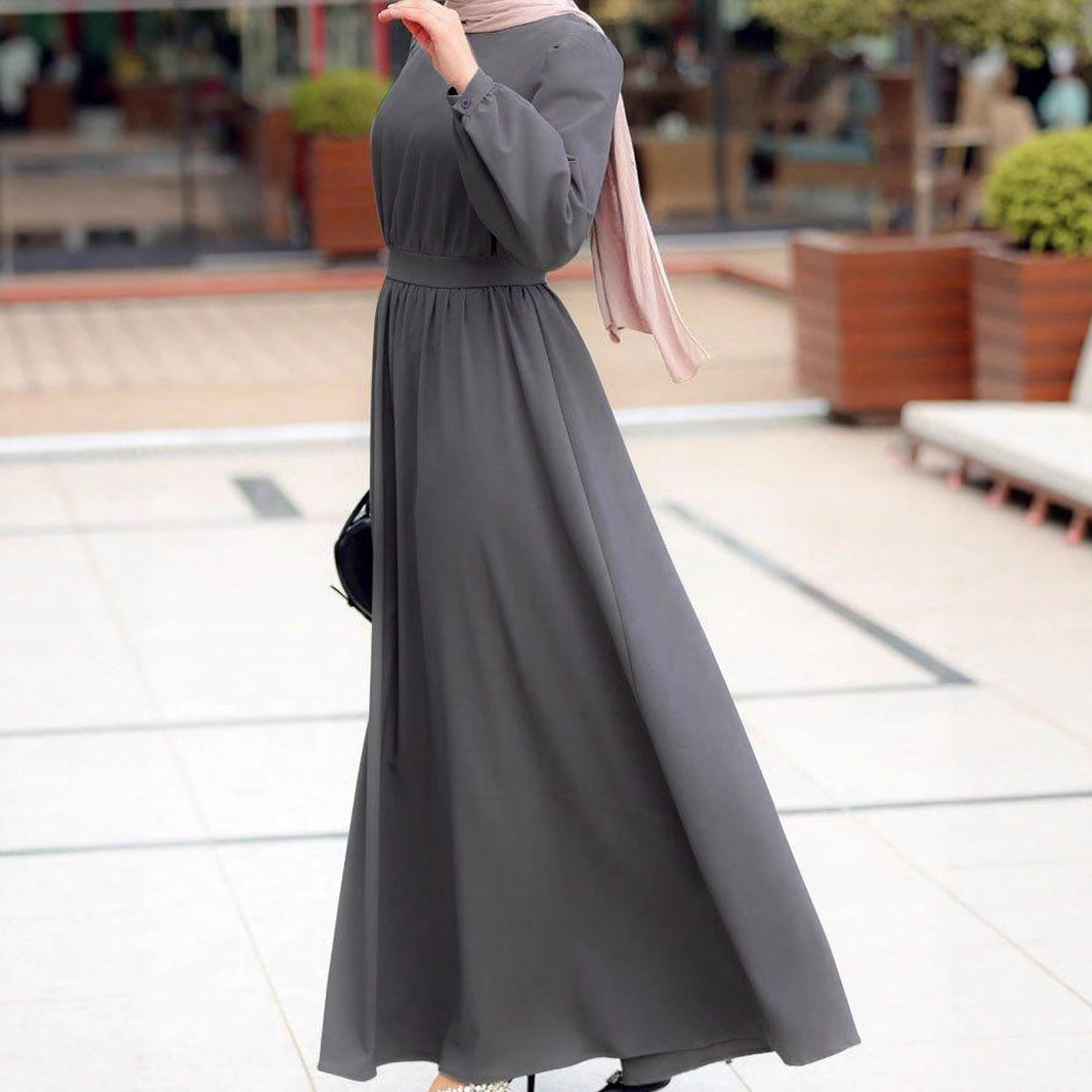 Robe maxi pour femmes avec ceinture élastique à la taille et manches longues Chic und Stil