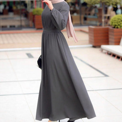Robe maxi pour femmes avec ceinture élastique à la taille et manches longues Chic und Stil