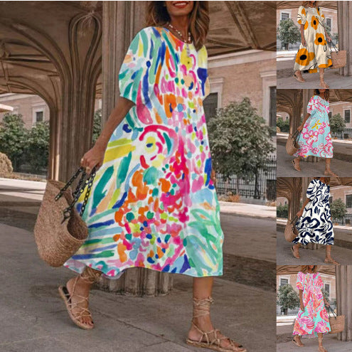 Dames Élégante Robe Midi Florale Chic und Stil