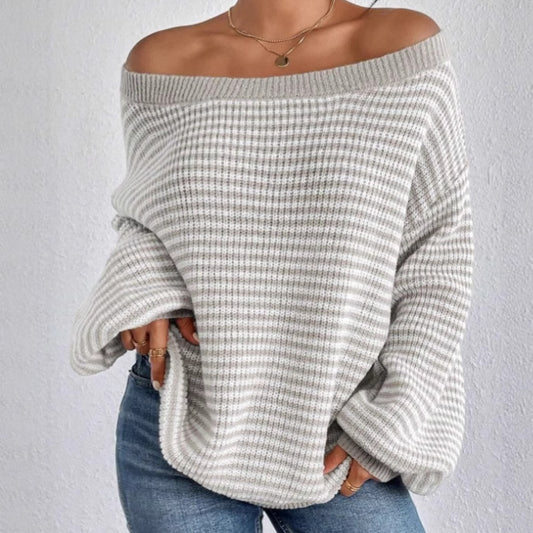Pull en tricot oversize pour femmes avec design décolleté et motif rayé Chic und Stil
