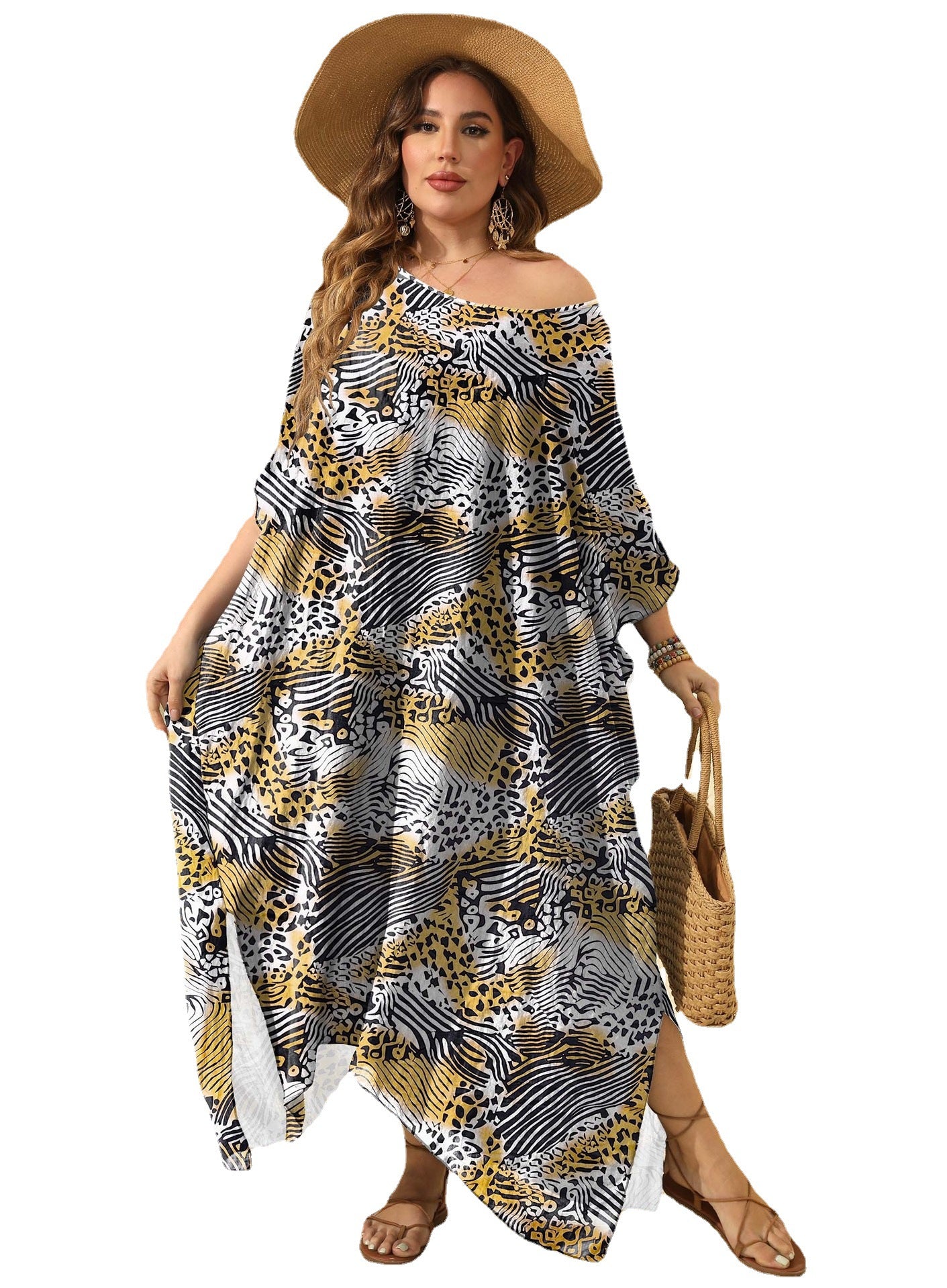 Dames Élégant Exotique Imprimé Plage Kaftan Robe Chic und Stil