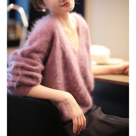 Pull en tricot surdimensionné à col en V pour femmes Chic und Stil