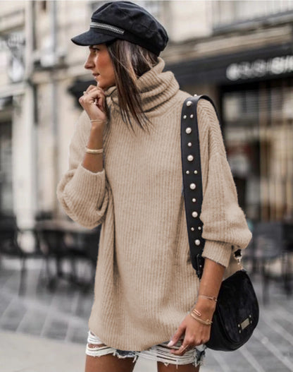 Dames pull oversized tendance col roulé Chic und Stil