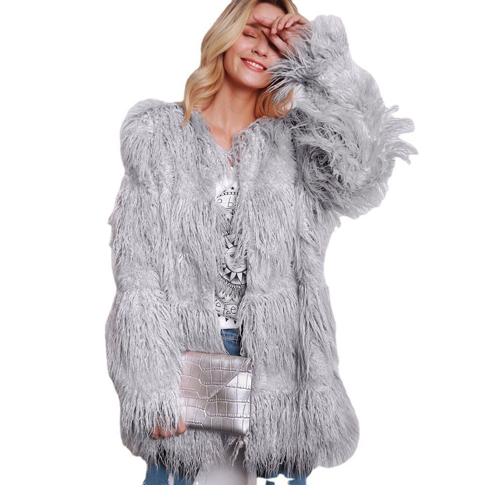 Dames Furry Teddyjacke avec coupe moderne et fourrure longue Chic und Stil