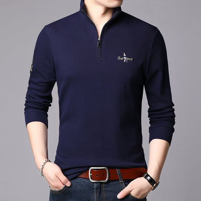 Men's high collar pullover with modern zipper and fine texture Chic und Stil