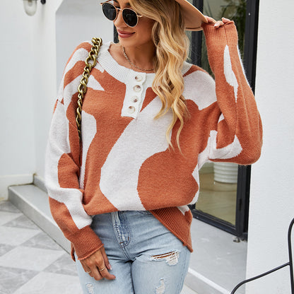 Dames pull oversized douillet avec détails de boutons et motif créatif Chic und Stil