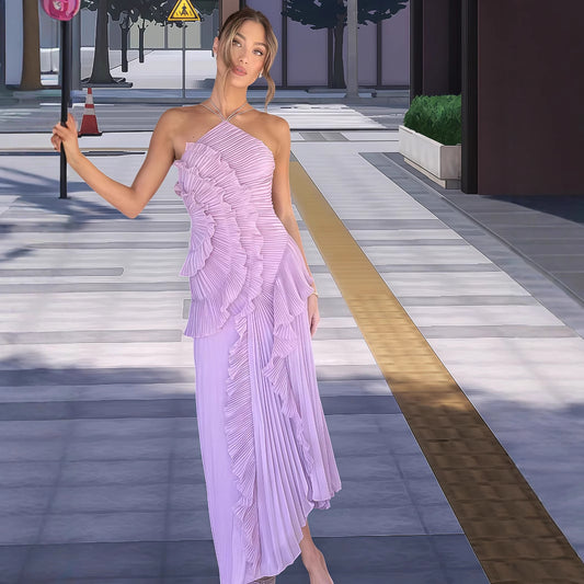 Robe portefeuille élégante pour femmes avec volants plissés et ourlet asymétrique Chic und Stil