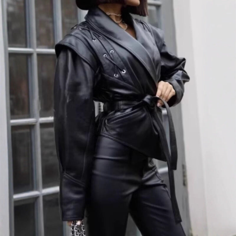 Blazer en cuir designer pour femmes Chic und Stil