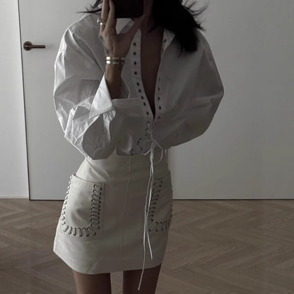 Chemisier femme avec design à volants et élégant lacet Chic und Stil