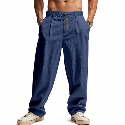 Casual linen cargo pants for men with elastic waistband and practical side pockets Chic and Style