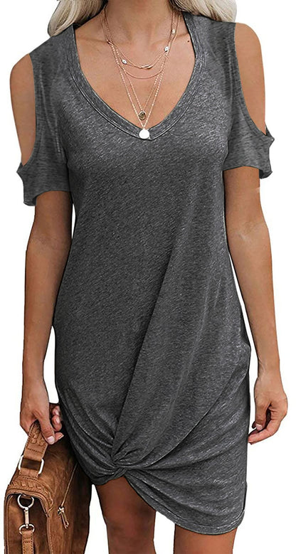 Robe mini à décolleté en V pour dames avec design d'épaule ouverte et détails de nouage raffinés Chic und Stil