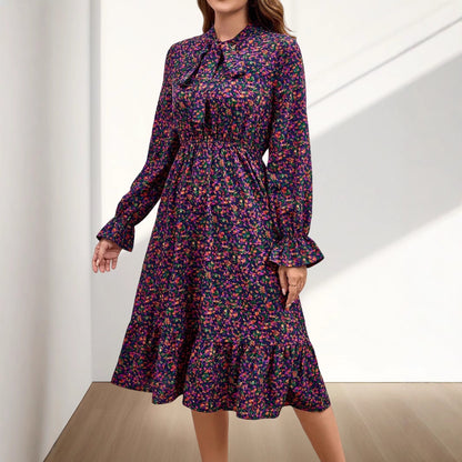 Dames Vintage Floral Midi Robe Chic und Stil