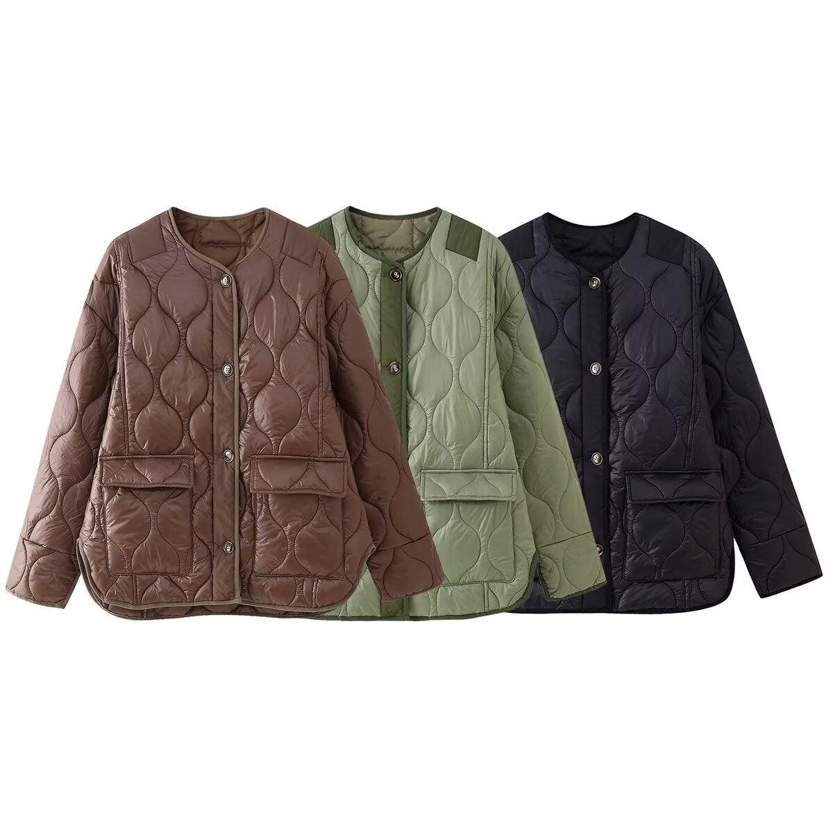 Ladies Quilted Jacket with Button Closure and Practical Pockets Chic and Style