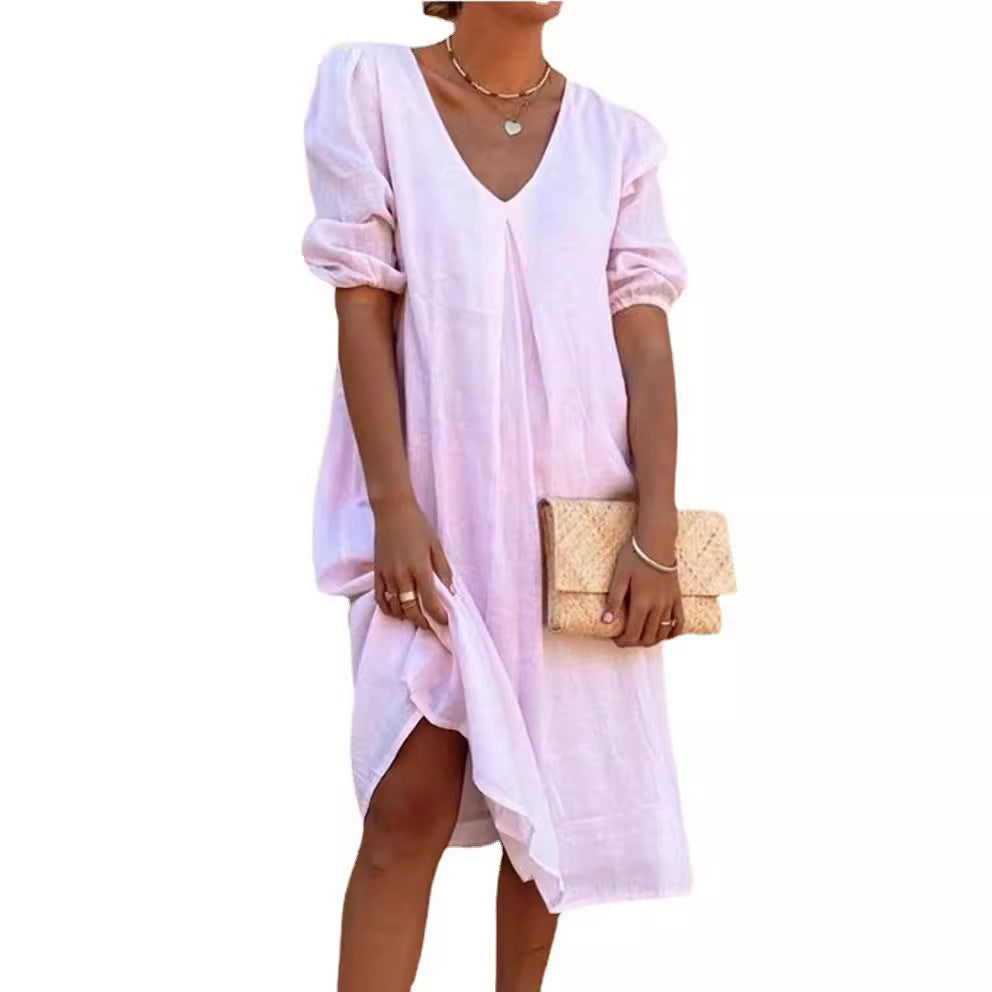 Robe midi à encolure en V à manches bouffantes pour femmes Chic und Stil