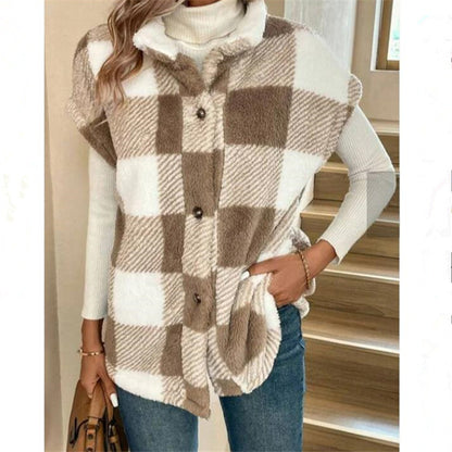 Dames Gîte Fleece-Veste à Motif Carreaux Chic und Stil