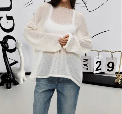 Dames Haut en tricot aéré avec une coupe ample et des manches longues Chic und Stil