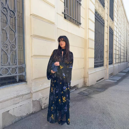 Robe maxi femme avec col montant élégant et design floral Chic und Stil