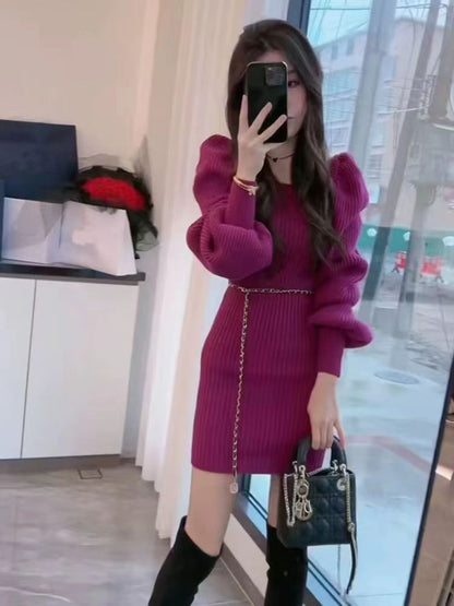 Robe en tricot pour femmes avec motif structuré et manches volumineuses Chic und Stil