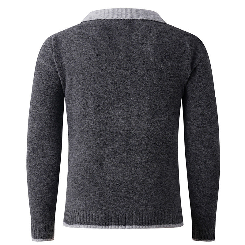 Pull-over V élégant hommes avec col de chemise glissant et texture de haute qualité Chic und Stil