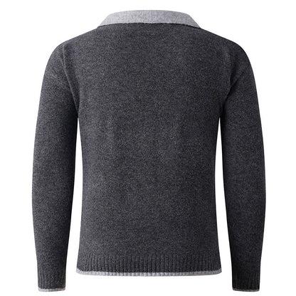 Pull-over V élégant hommes avec col de chemise glissant et texture de haute qualité Chic und Stil