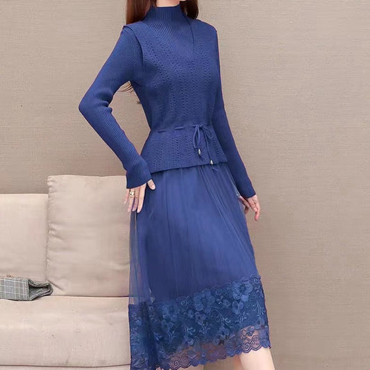 Robe élégante en tricot et tulle pour femmes avec finition en dentelle florale Chic und Stil