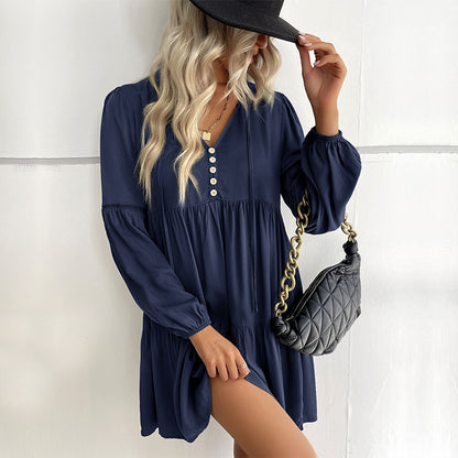 Robe midi décontractée pour femmes avec patte de boutonnage et manches volumineuses Chic und Stil
