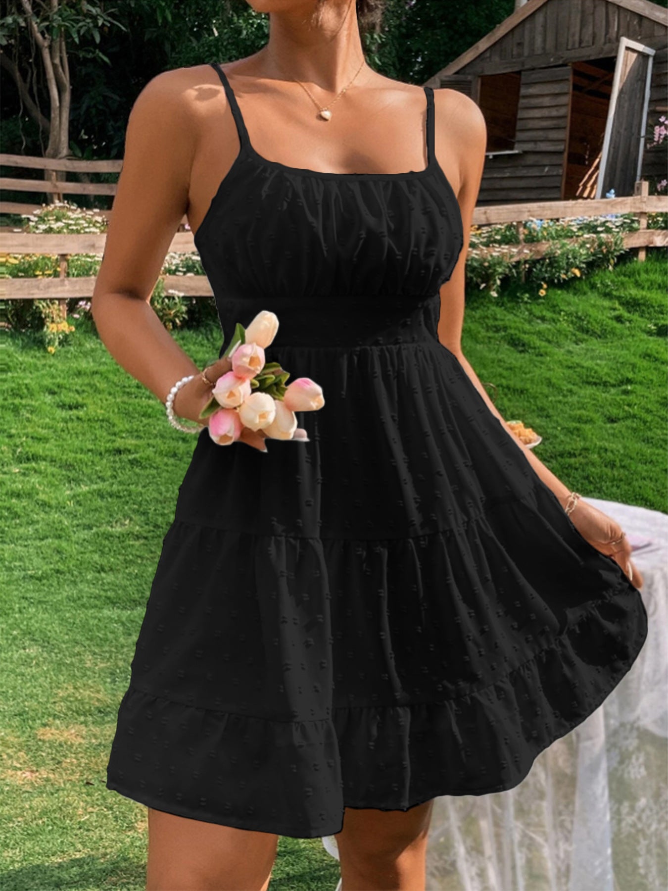 Robe d'été pour femmes avec volants et bretelles spaghetti réglables Chic und Stil