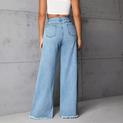 Jean large pour femmes avec ourlet effiloché et coupe élégante Chic und Stil