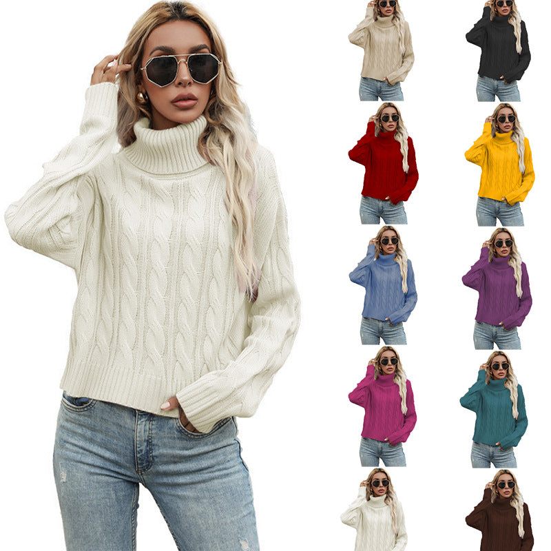 Dames gros tricot col roulé pull avec motif en torsade et coupe décontractée Chic und Stil