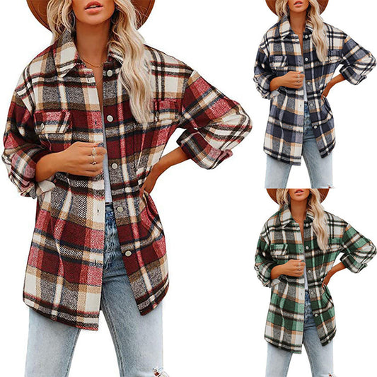 Grande taille - veste en coton à carreaux pour femmes au design décontracté Chic und Stil
