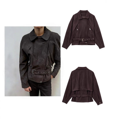 Dames Élégante Veste en Daim avec Boucles à la Mode et Poches Pratiques Chic und Stil